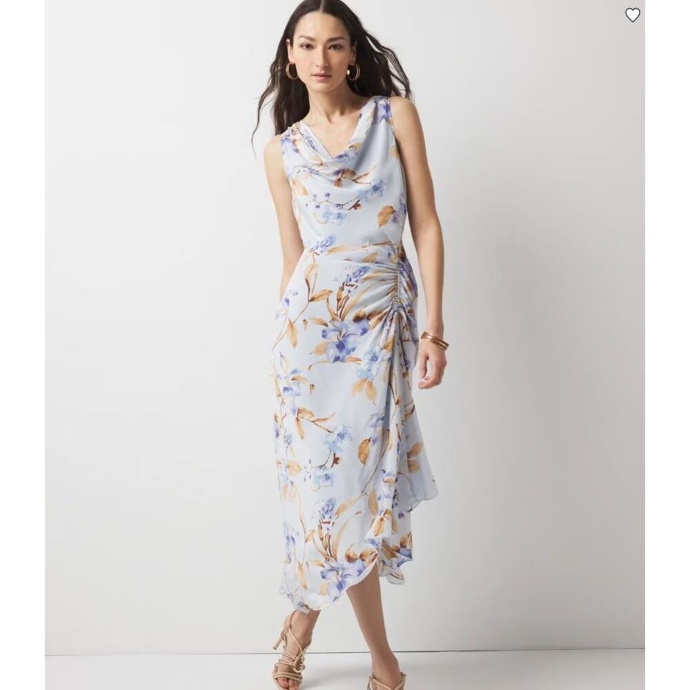 WHBM White House Black Market Floral Cowl Neck Ruched Summer Midi Dress 8